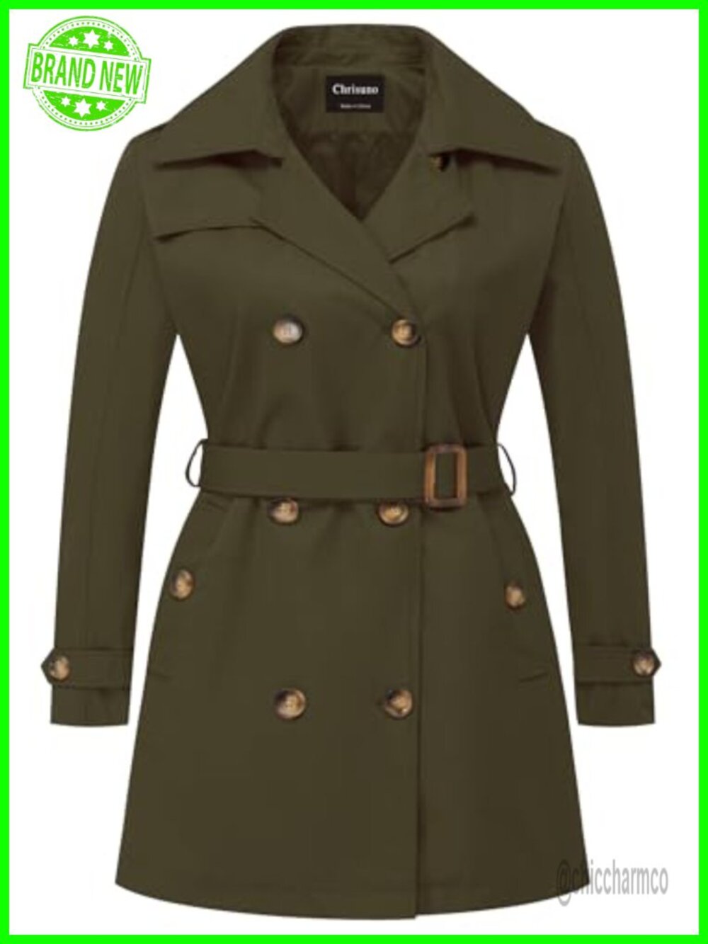 Plus Size Double Breasted Trench Coat Belted Overcoat Detachable Hood